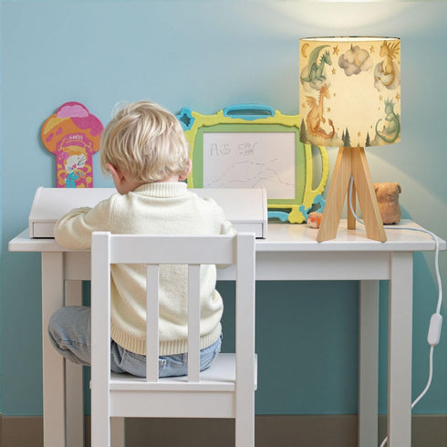 RAINFALLARING Tripod Table Lamp Dragon Baby Animals Watercolor Bedside Lamps Small Lamp Table Lamps with Linen