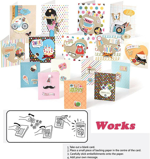 Huralona Handmade DIY Greeting Card Kits, 16 Blank Cards with Colorful Envelopes for Craft Birthday Invitations
