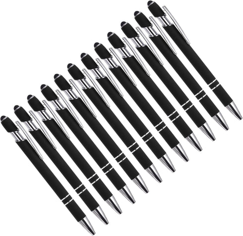 YOKIVE 12 Pcs Ballpoint Pen with Stylus Tip, 2 in 1 Black Ink Metal Shell 1.0mm Pen Tip for Touch Screens, Office