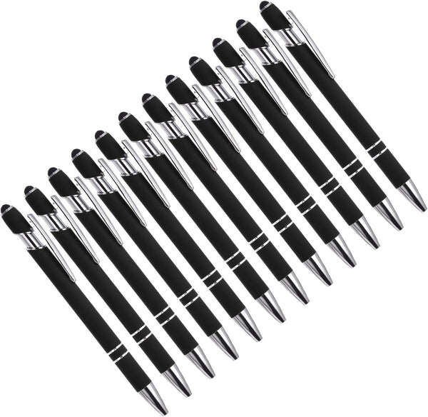 YOKIVE 12 Pcs Ballpoint Pen with Stylus Tip, 2 in 1 Black Ink Metal Shell 1.0mm Pen Tip for Touch Screens, Office