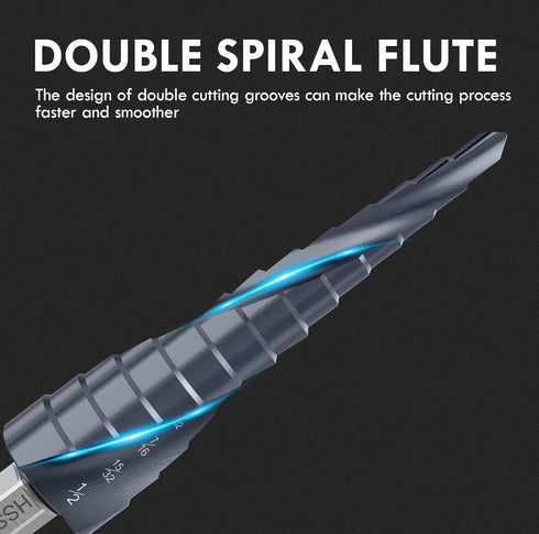 Upgrade M35 Cobalt Step Drill Bit with Ultra TiAIN Coating, 1/8"-7/8" (3PCS) Unibit Step Bit for Metal & Wood