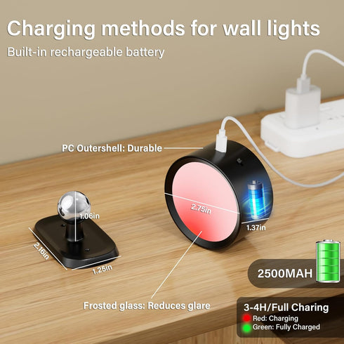 3 Color&10 Dimmable Set 2, 360 Rechargeable Wall Lights, Battery Operated Wall Light, LED Wall Mounted Sconce Light