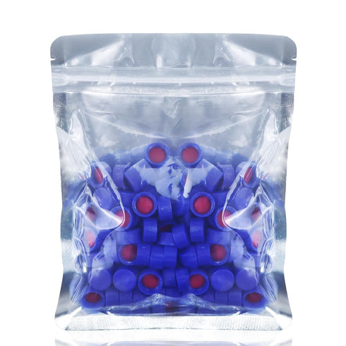 Blue Solid Polypropylene Cap, Red Silicone Septa with Ribbed Thread Screw Cap, Accessory for 1.5ml HPLC