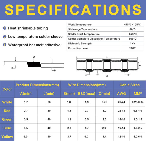 haisstronica 400PCS Solder Seal Wire Connectors Kit - 26-10 Gauge Marine Grade Heat Shrink Wire Connectors - Waterproof