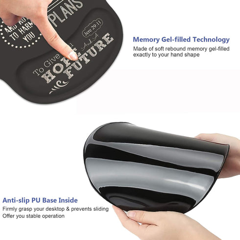 LACOMA Ergonomic Mouse Pad Wrist Support - Cute Wrist Rest Pad with Non-Slip PU Base for Home Office Working, Quotes