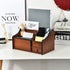 Cherry Brown Wood Desk Organizer, Tissue Box Lid with Multiple Slots Drawer for Phone Tablet Remote Control Storage