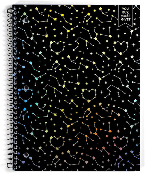 Yoobi College Ruled Spiral Notebook Set, 3-Pack, 1 Subject, 150 Perforated Sheets, Pink, Purple & Black Patterns