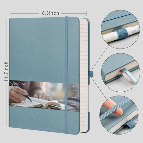 EMSHOI Lined Journal Hardcover Notebook 8.5 x 11-192 Pages A4 Large College Ruled Notebooks for Work, 100gsm Thick Leather Journals for Women Men Writing Journaling, GrayBlue by EMSHOI