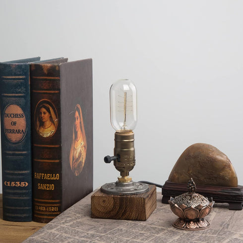 E26 Bulb) OuXean Vintage Table Lamp, Industrial Nightlight Steampunk Desk Lamp with Antique Lamp Holder for Bedroom