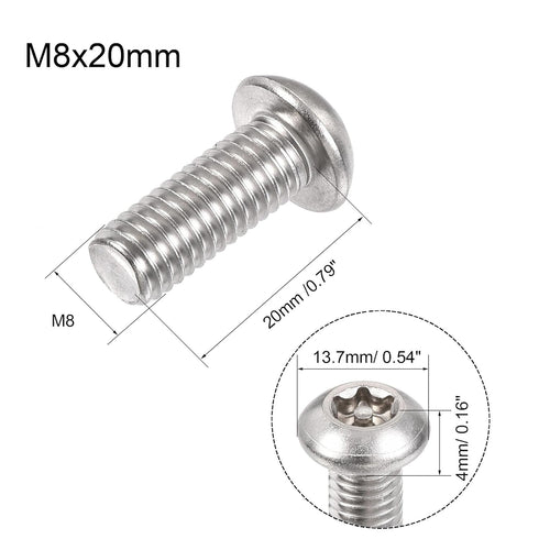 uxcell M8x20mm Torx Security Machine Screw, 20pcs Pan Head Screws Inside Column, 304 Stainless Steel Fasteners Bolts