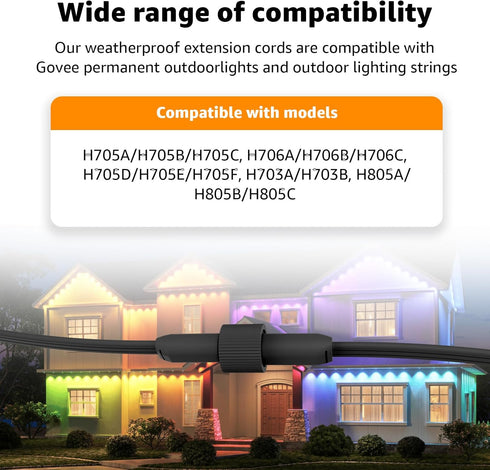 Norward IP68 H705A H705B H705C H706A H706B H706C H7067 10FT Extension Cable for Govee Permanent Outdoor Lights Pro