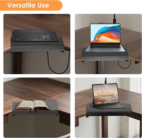 BOUNHOHE 17 inch Clamp-on Corner Desk Connector Sleeve Plate, L Desk Platform Extender Attachment, Corner Desk mat