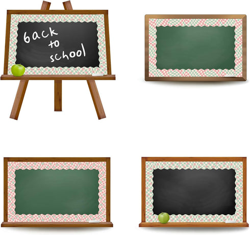 Whaline 98.4ft Retro Groovy Bulletin Board Borders, Pink Green Checkered Flower Die-Cut Trim for School Classroom
