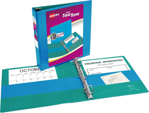 Avery Two-Tone Durable View 3 Ring Binder, 1.5 Inch Slant Rings, Blue/Teal Binder (17292) by AVERY