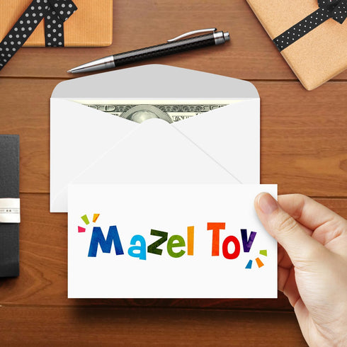 Mazel Tov Envelopes for Money, Check, Currency Holder | Jewish Greeting Envelopes for Cash, 3-5/8" x 6-1/2" | 25 Pack