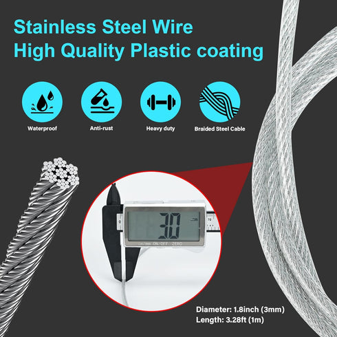 Azuneyeunt 2 Pack 3.3 1/8 (1m 3mm) Outdoor & Travel Security Cable with Loops, ft x in x Braided Safety Wire, Flexible