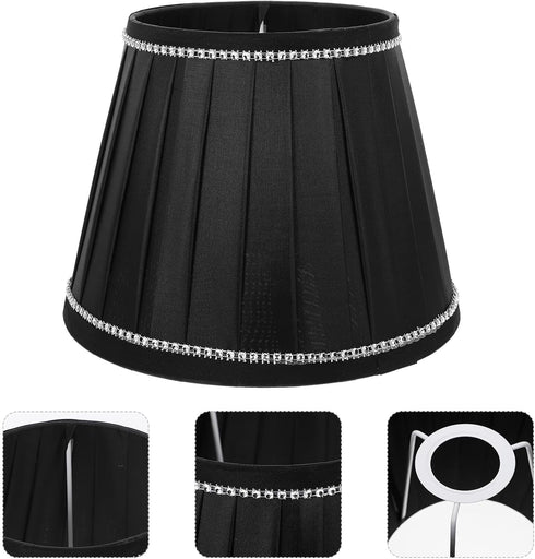 Cozy Pleated Table Lamp Shade Black Fabric with Rhinestones Soft Light Cover for Bedroom Living Desk and Floor Lamps