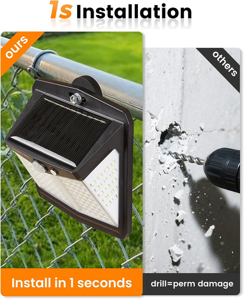 128LED 800LM IP65 Magnetic Solar Lights Outdoor, Motion Sensor Lights for Metal Fence, Waterproof Magnetic Outdoor