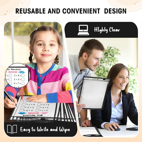 Cholemy 25 Pcs Job Ticket Holders, 9 x 12'' Dry Erase Document Holder, Reusable Clear Pocket Sleeves for Office