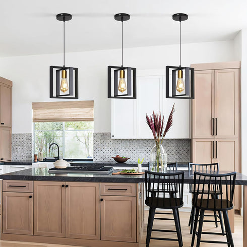Black Industrial Farmhouse Pendant Light, Vintage Metal Rustic Hanging Light, Adjustable Height Kitchen Island Pendant