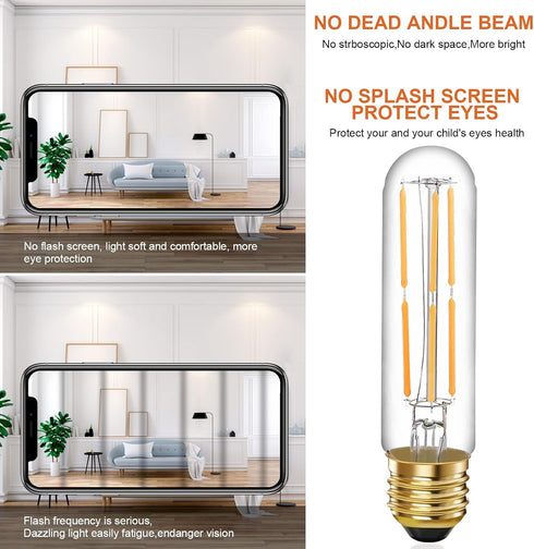 6 Pcs E26 T10 LED Tubular Light Bulbs, 6W Dimmable, Daylight White 4000K, for Pendant Lights, Outdoor Long Light Bulbs