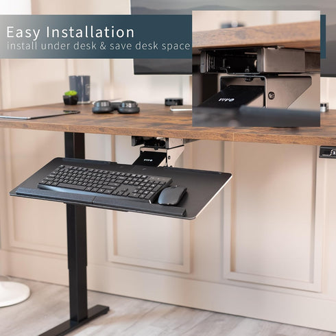 VIVO MOUNT-KB04C Adjustable Computer Keyboard and Mouse Platform Tray Deluxe Smooth Rolling Track Under Table Desk