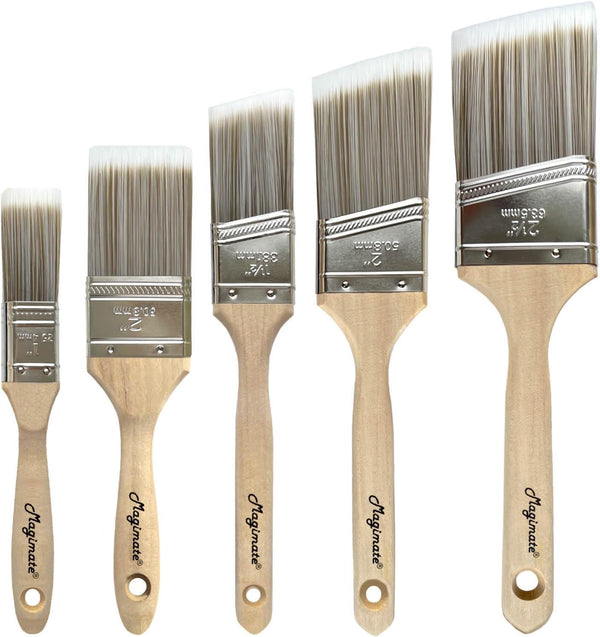 Paint Brushes Set, Sash Brushes, Soft Tapered Filament, Wood Stain Brushes, Pack of 5