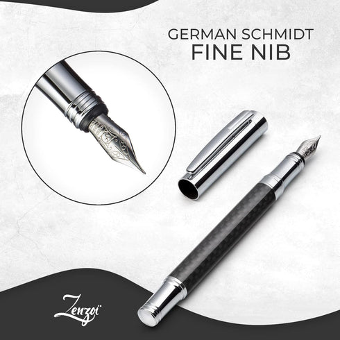 ZenZoi Elite Carbon Fiber Fountain Pen, Luxury Writing Experience with Fine Point Nib and Ink Refills