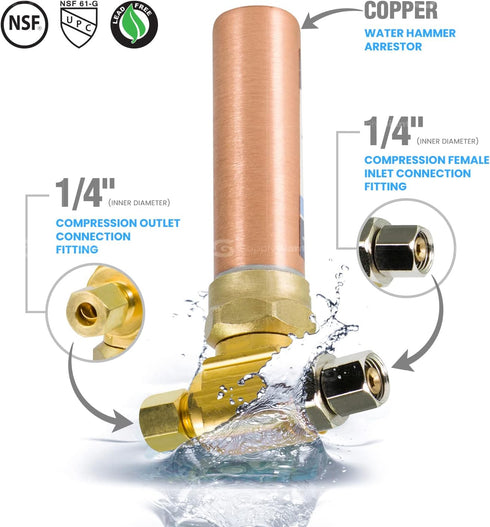 Supply Giant IS-BB-36DPNQ Compression Tee Hammer Arrestor, AA 1/4 in. OD Female Compression