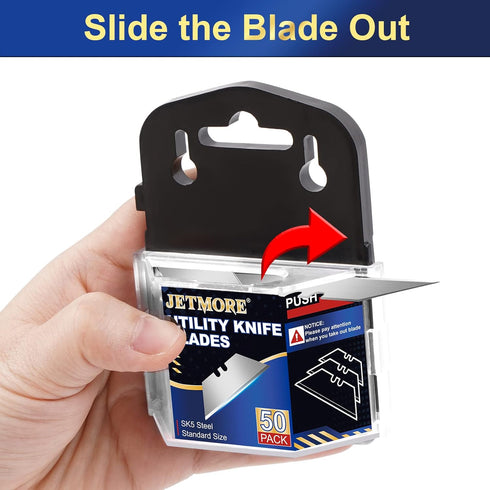 JETMORE 50 Pack Utility Knife Blades, SK5 High Carbon Steel Standard Size Blades for Box Cutter