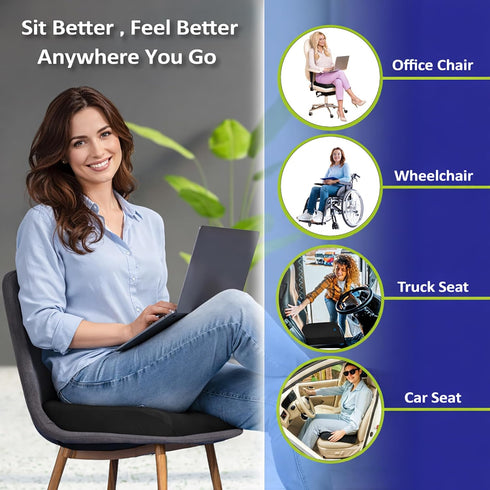 PRIMART Tailbone Memory Foam Seat Cushion, Ergonomic Office Chair Cushion for Back, Coccyx, Sciatica & Pain Relief