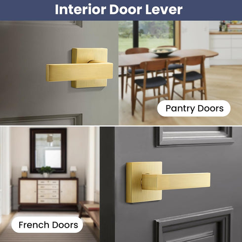 EHOMEWARE Heavy Duty Dummy Door Handle Set, 1 Pack Gold Interior Lever Knob for Right/Left Handing Doors