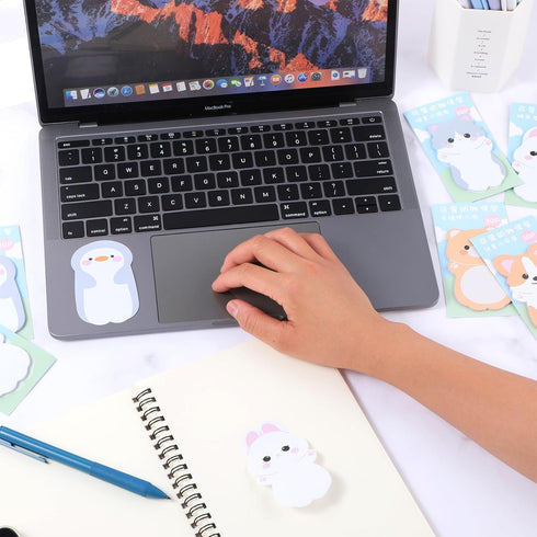 Cute Self Stick Notes, 6 Pack Cartoon Animal Sticky Note, Kawaii Markers Flags, Memo Pads, 180 Sheets