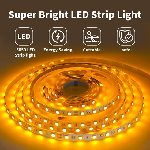 12V 16.4ft/5m 300 5050 iNextStation LED Strip Light Yellow LED Light Strip Flexible LED Strip Lights Cuttable LEDs Tape