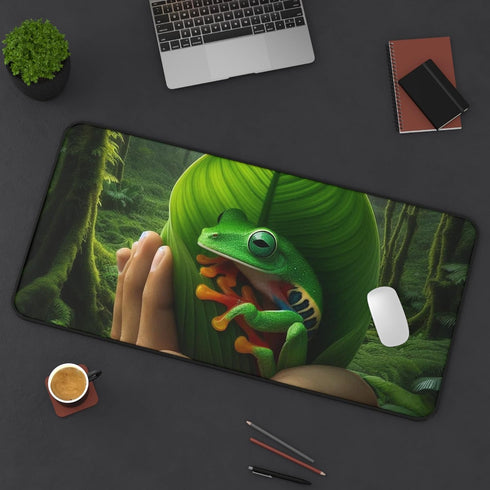 GENERIC Maranta Prayer Plant and Green Tree Frog Desk Mat Tropical Rainforest Design