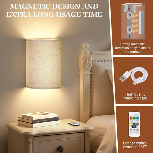 Set Dimmable 16 OCATO Battery Operated Wall Sconce: Wireless Wall Sconces of Two Magnetic Lamp Rechargeable Lights