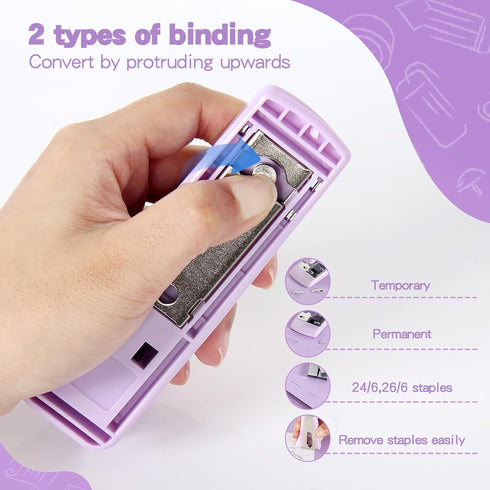 Office Supplies Set, Purple Stapler and Tape Dispenser with Staple Remover, 1000 Staples, Clips, Tape, Scissor, Tabs,
