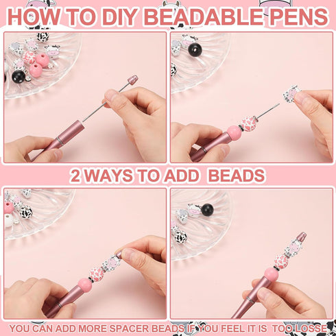 Colarr 24 Sets DIY Beadable Plastic Pens, Assorted Bead Pens with Black Ink for Women, Students, Crafts, Office Gifts