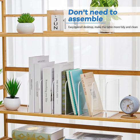 Suzile Clear Acrylic Magazine File Holder with Vertical Compartments, Desk Organizer Book Rack for Paper Folder Office
