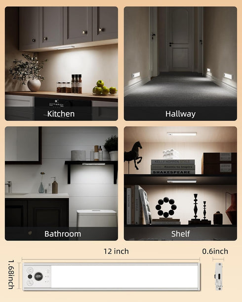 12inch 3100mAh Closet Dimmable Counter (2 Pack) EZVALO Under Cabinet Lighting, LED Motion Sensor Light Indoor, USB