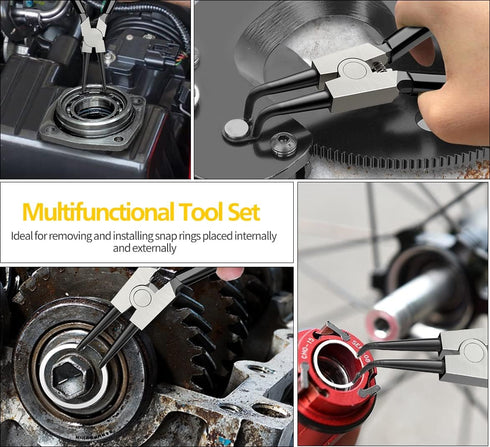 Snap Ring Pliers Set, 2pcs 7" Heavy Duty Internal/External Circlip Pliers Kit with Bent Jaw for Ring Remover