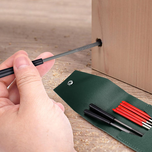 5pcs Mini Diamond Needle Files and 5pcs Mini Steel Needle Files in Synthetic Leather Case for Precision Sanding