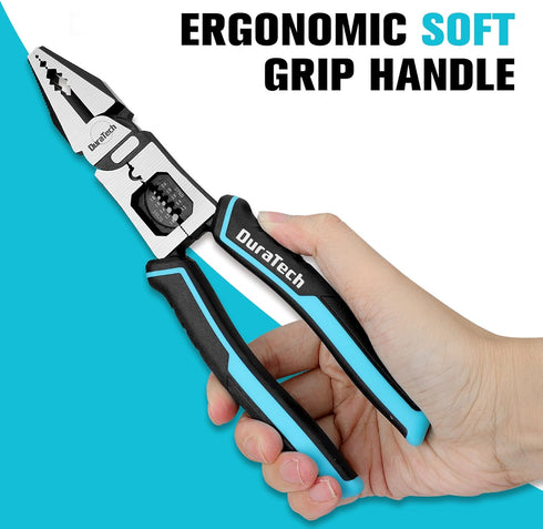 DURATECH 6-in-1 Linesman Pliers, 8.5" Multipurpose Combination Pliers with Wire Stripper and Cutter Function