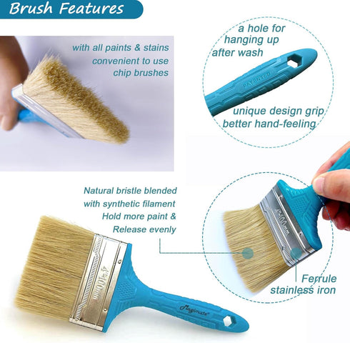 Stain Brush 4-inch Chip Brush Wide Flat Bristle Paint Brush for Painting Walls, Cabinets, House Touch-ups and dust Cleaning by Magimate