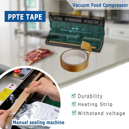 High Temperature Teflon Tape 1 inch x 33 feet PTFE Adhesive Teflon Tape - Fits Weston,FoodSaver, Seal A Meal, Cabellas Vacuum