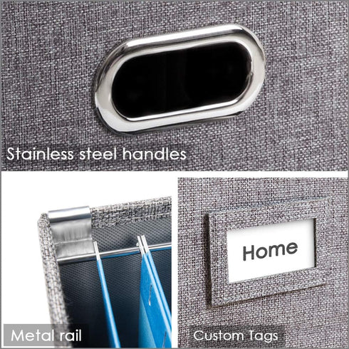 PRANDOM File Organizer Box - Set of 1 Collapsible Decorative Linen Filing Storage with Lids, Letter Size Grey