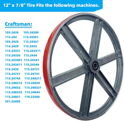 2 Pack Urethane Band Saw Tire 12 inch x 7/8 inch x .095 inch for Craftsman Band Saws, Fits 12 inch Diameter Wheels