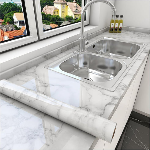 Yancorp White Gray Contact Paper Marble Wallpaper Peel and Stick for Kitchen Countertops Backsplash, 11.8"X120"