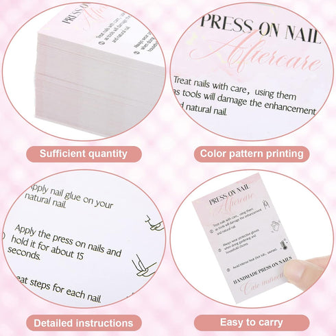 Sureio 200 Pieces Press on Nail Instruction Kit - Application Cards for Aftercare Guides and Supplies