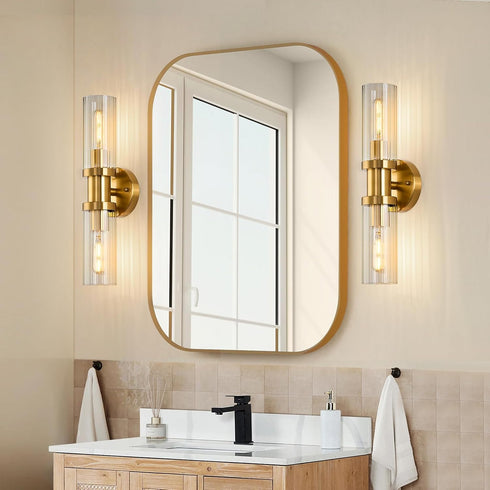 addigi 17.5 inch 2-Light Inch Gold Wall Sconces, Modern Wall Sconces Lighting with Stripped Glass Shade, Gold Vanity
